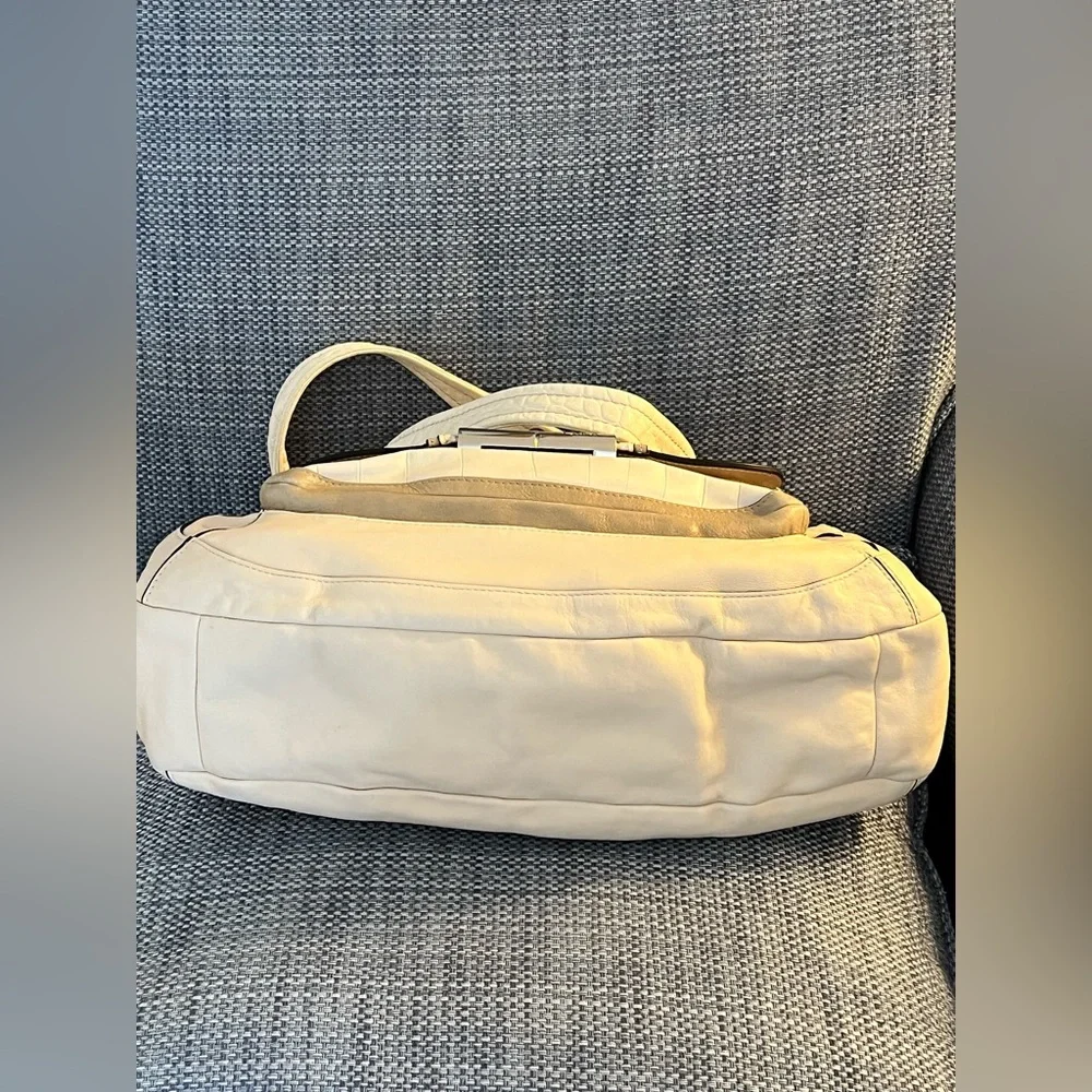 Coach Kristin Spectator leather zip Cream and Tan Women's Handbag w/ exotic trim